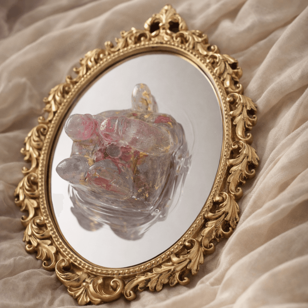 miroir artistique reflétant une présence intérieure et une vibration spirituelle unique