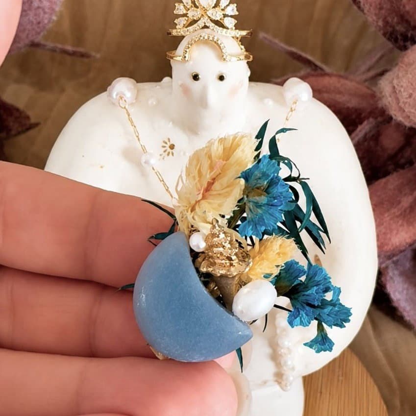 Magnet interchangeable – Quartz bleu & fleurs séchées